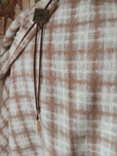 Load image into Gallery viewer, Cream and Cocoa Plaid Knit Shawl Wrap
