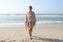 Load image into Gallery viewer, Cream and Cocoa Plaid Knit Shawl Wrap
