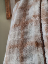Load image into Gallery viewer, Cream and Cocoa Plaid Knit Shawl Wrap