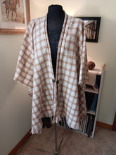 Load image into Gallery viewer, Cream and Cocoa Plaid Knit Shawl Wrap