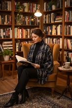 Load image into Gallery viewer, Black IKAT rayon and silk kimono