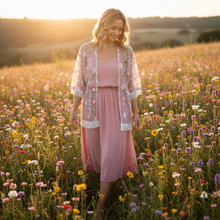 Load image into Gallery viewer, Floral embroidery on net kimonos - 2 colors