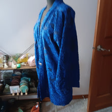 Load image into Gallery viewer, Royal Blue Cut Velvet Kimono with belt