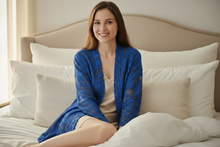 Load image into Gallery viewer, Royal Blue Cut Velvet Kimono with belt